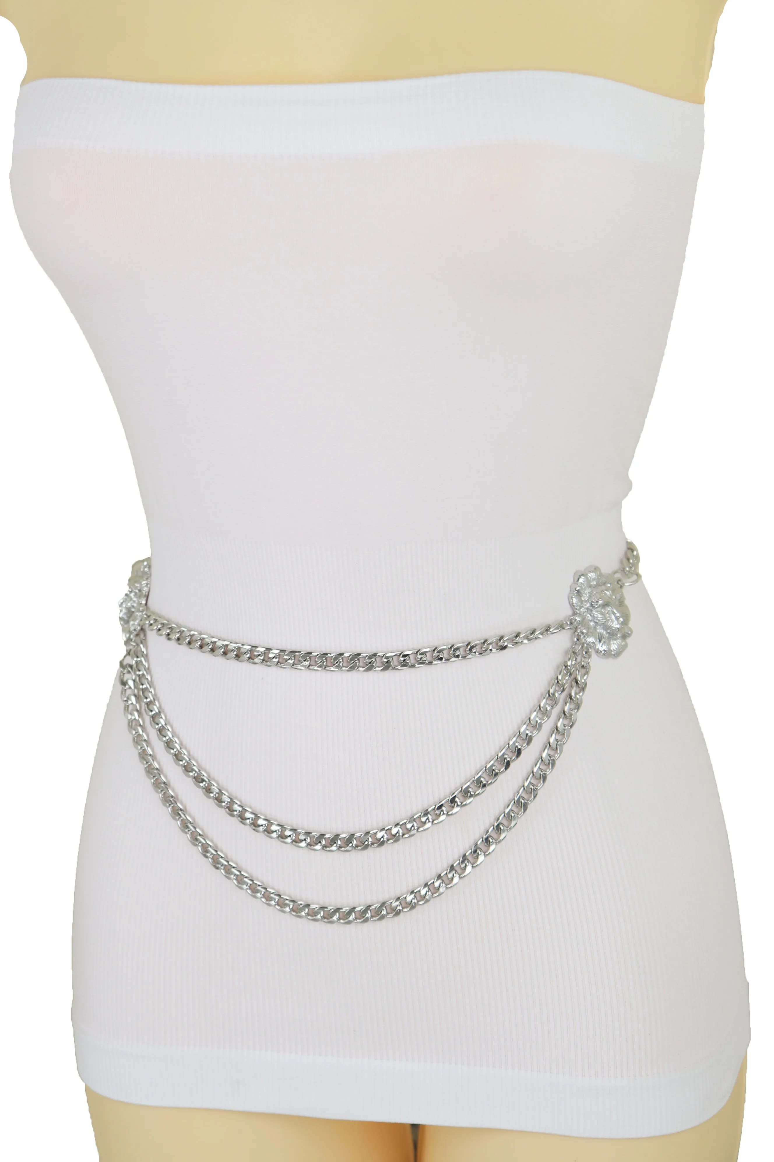 Multi Wave Lion Side Charms Metal Chain Belt