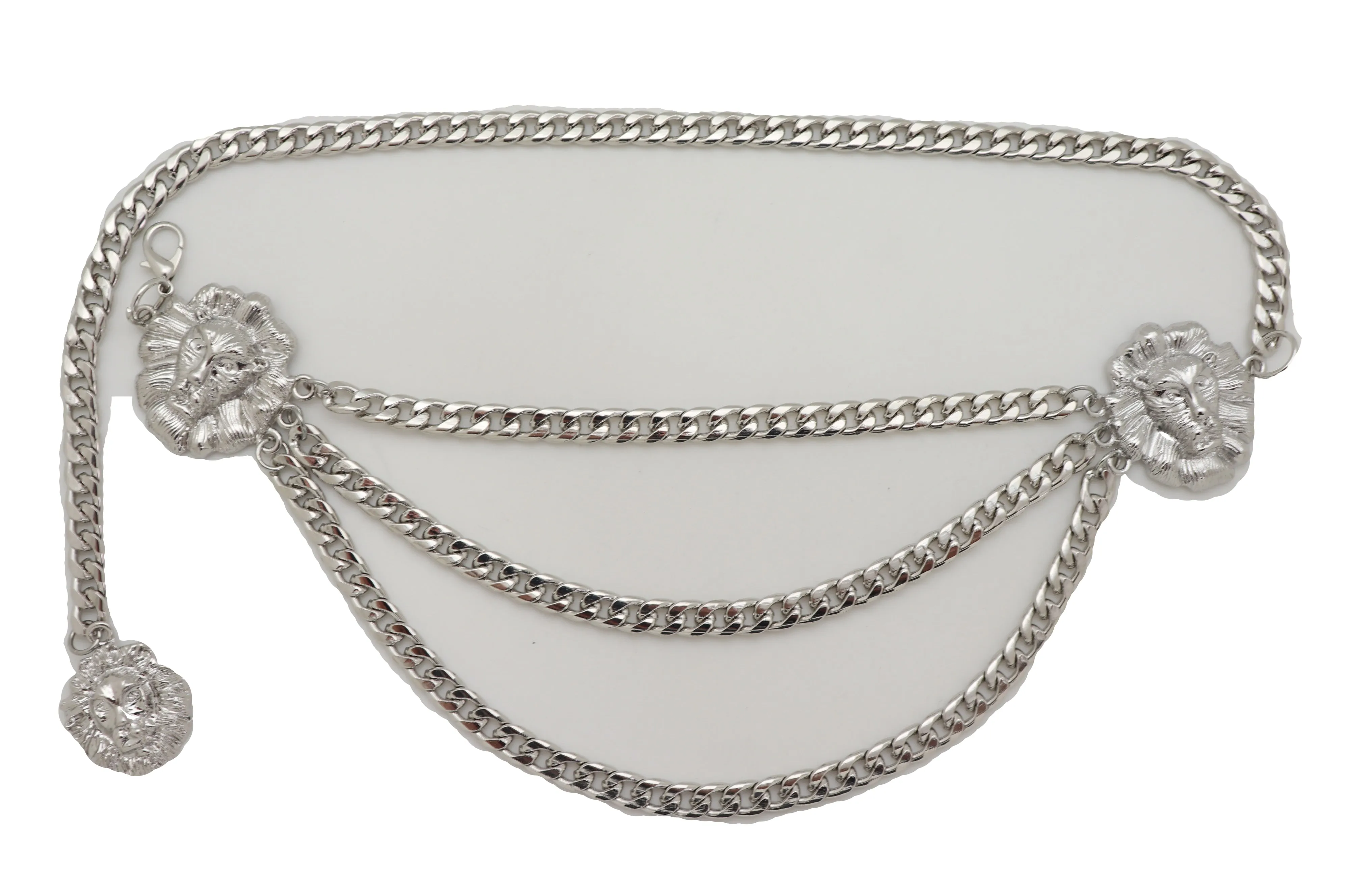 Multi Wave Lion Side Charms Metal Chain Belt