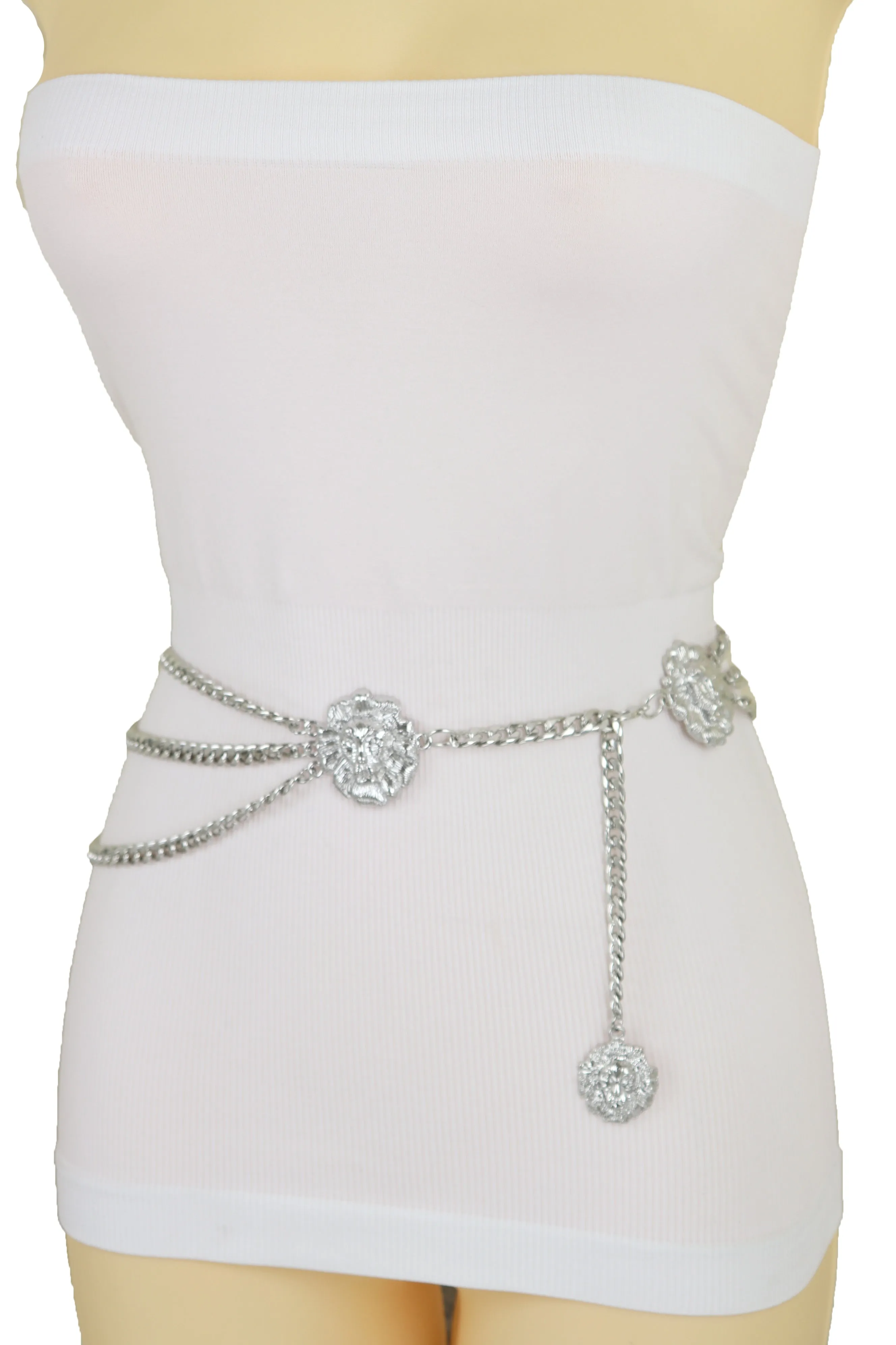 Multi Wave Lion Side Charms Metal Chain Belt