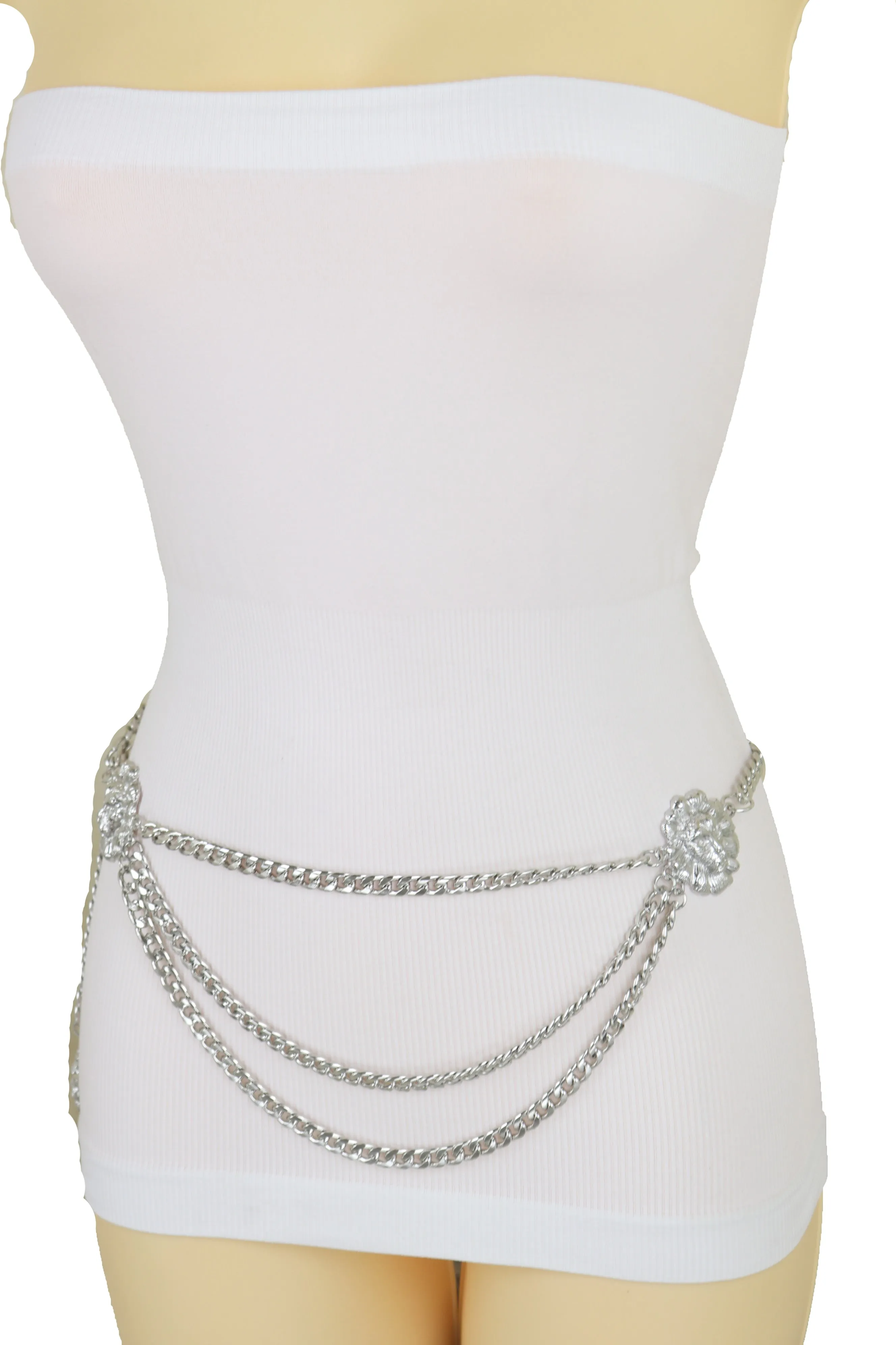 Multi Wave Lion Side Charms Metal Chain Belt