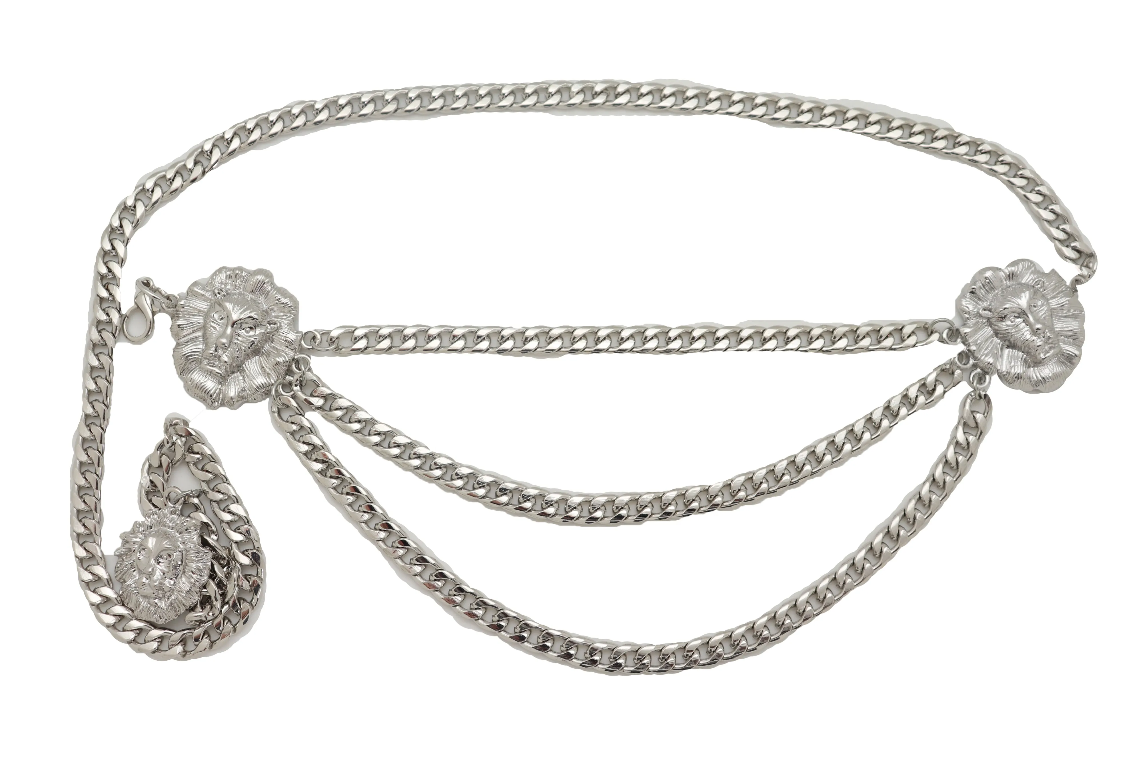 Multi Wave Lion Side Charms Metal Chain Belt