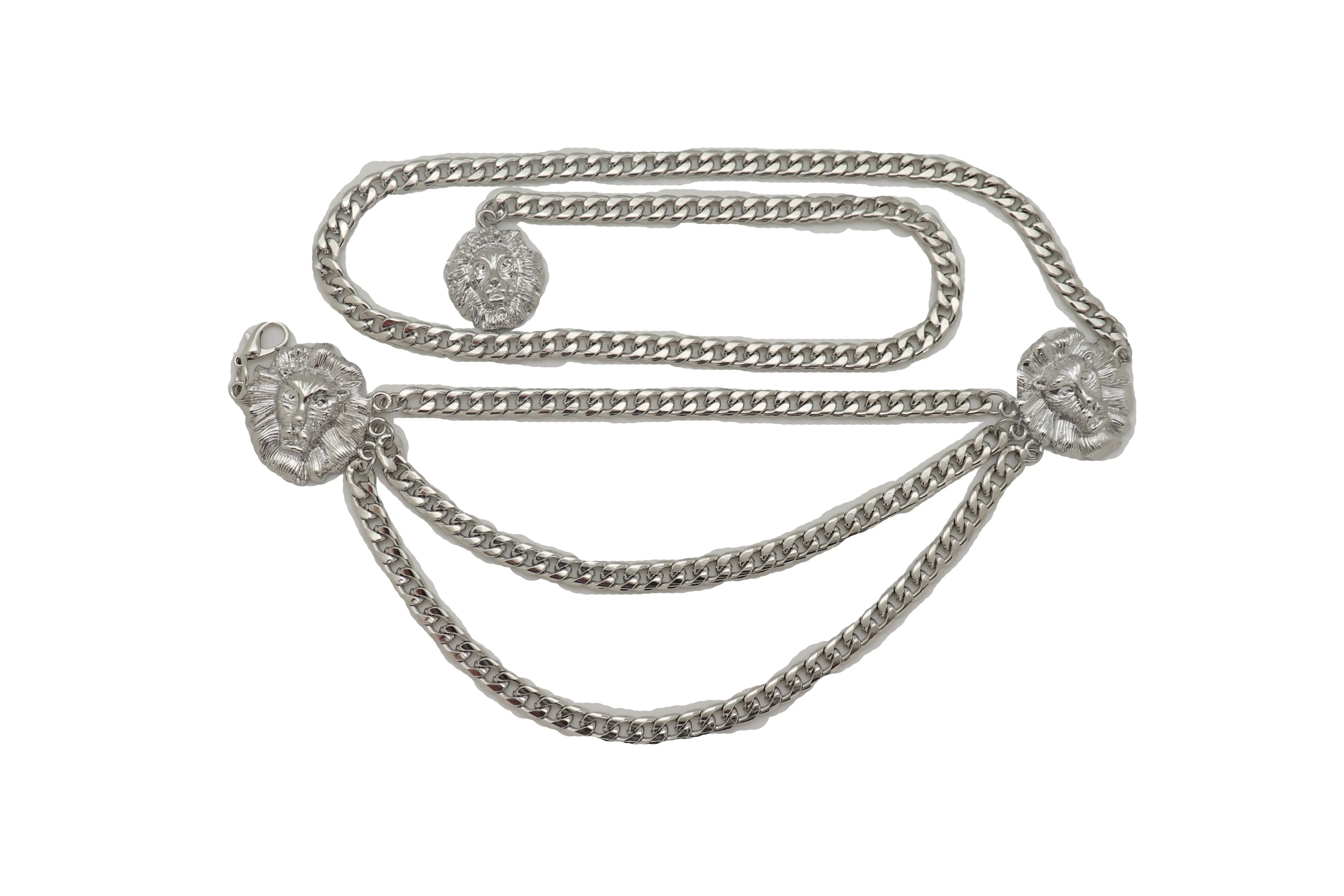 Multi Wave Lion Side Charms Metal Chain Belt
