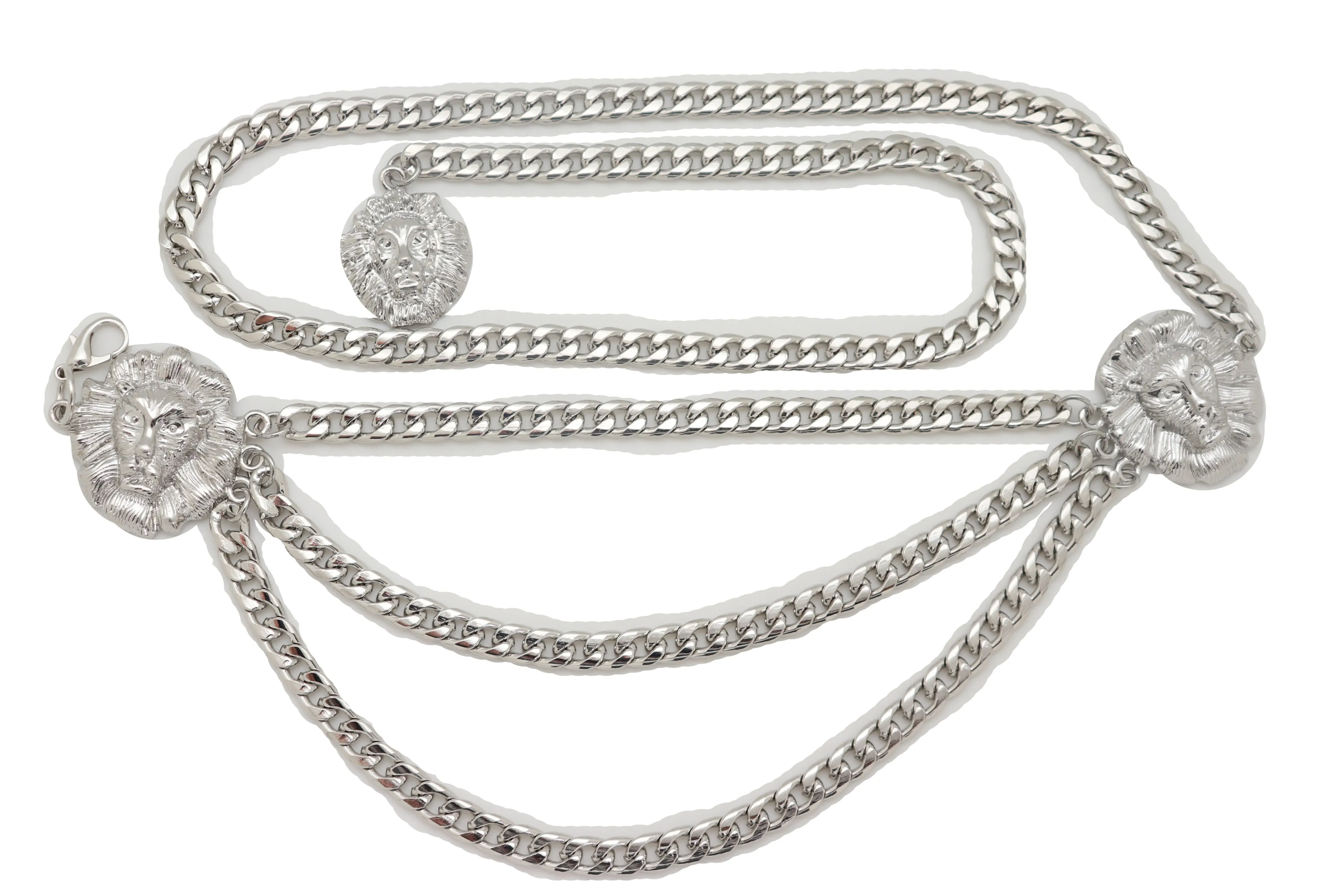 Multi Wave Lion Side Charms Metal Chain Belt