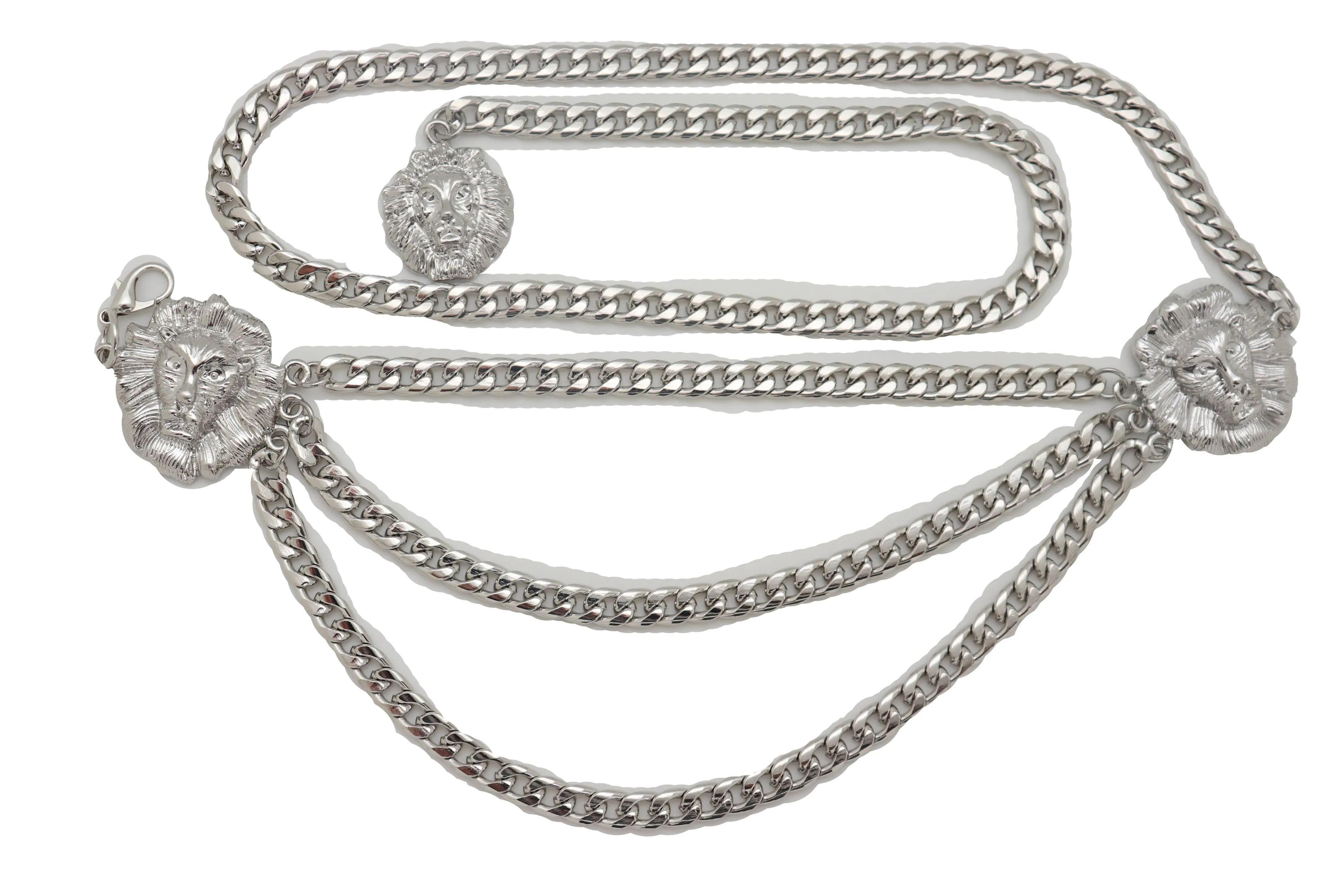 Multi Wave Lion Side Charms Metal Chain Belt