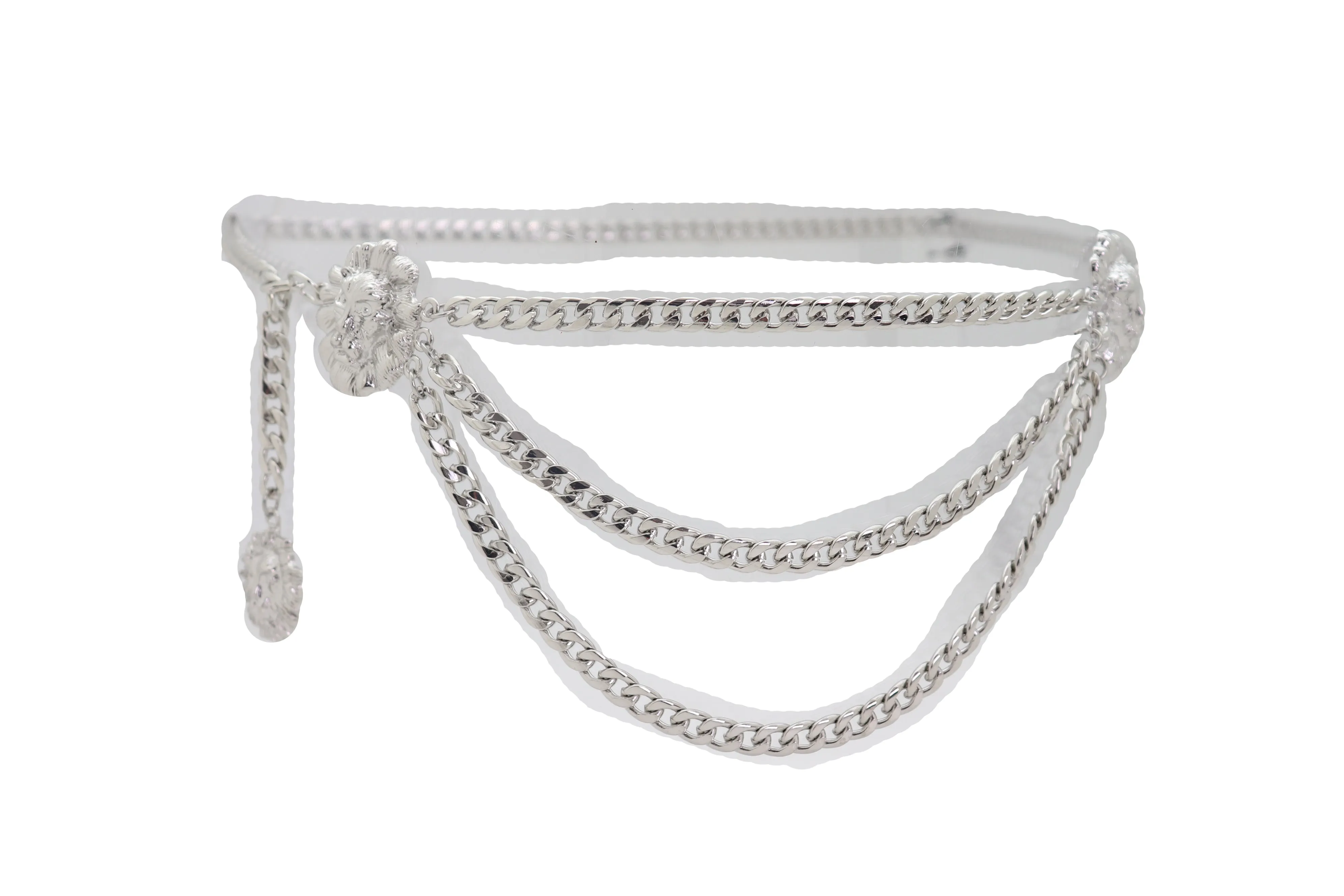 Multi Wave Lion Side Charms Metal Chain Belt