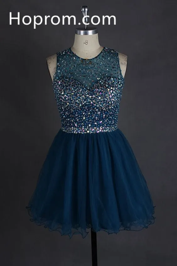 Navy Blue Crystal Homecoming Dress, Chiffon Homecoming Dress