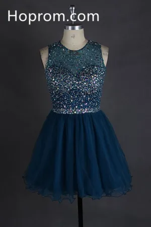 Navy Blue Crystal Homecoming Dress, Chiffon Homecoming Dress