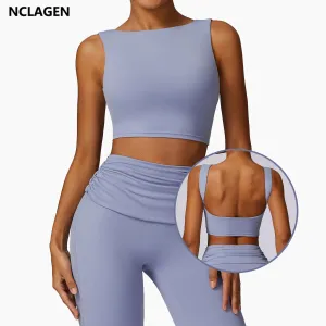 NCLAGEN Women's High Support Running Sports Bra - Open Back, Removable Pads, Breathable