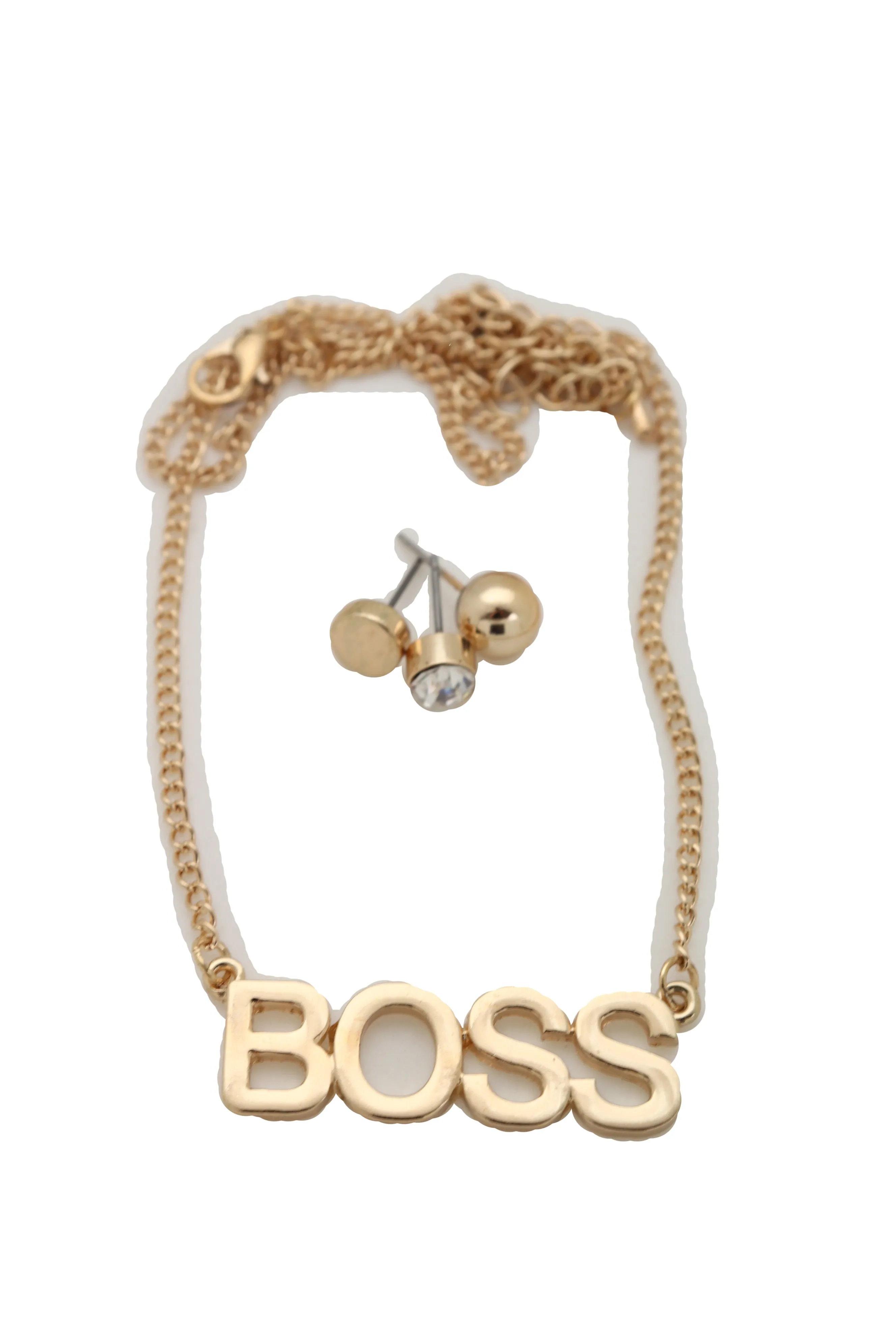 Necklace Jewelry Gold Metal Chain Charm BOSS Pendant   Set 3 Different Earring