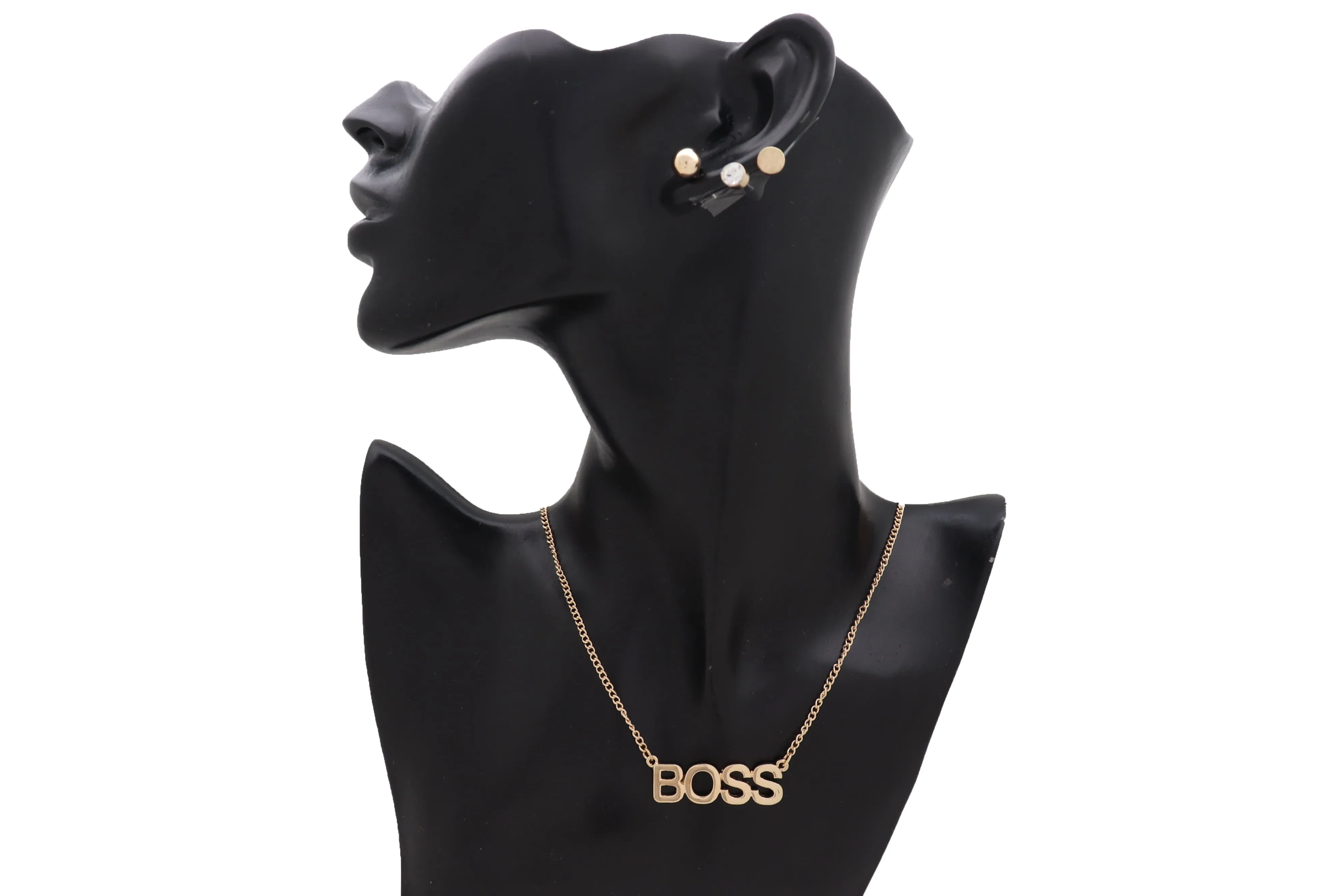 Necklace Jewelry Gold Metal Chain Charm BOSS Pendant   Set 3 Different Earring
