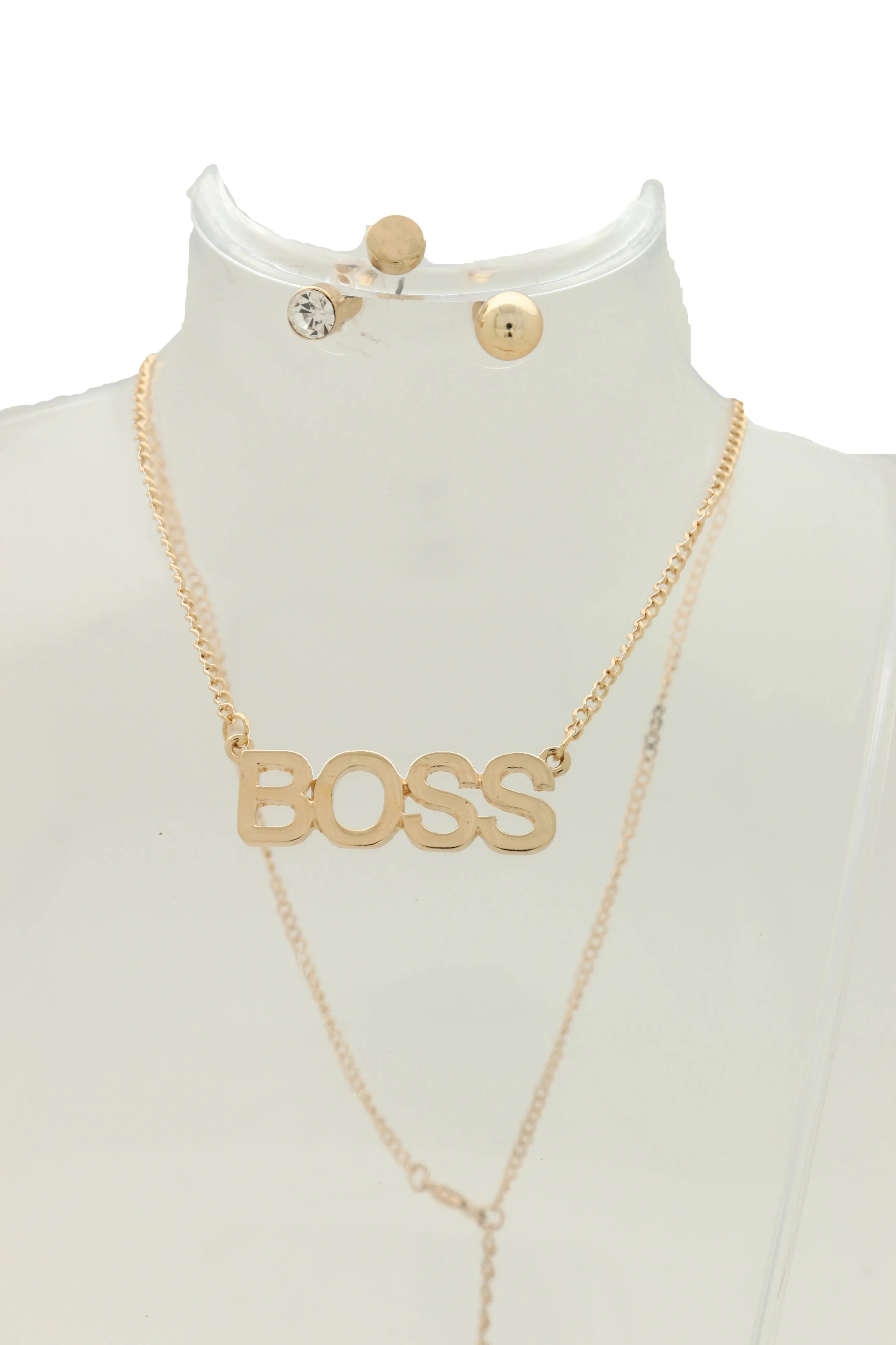 Necklace Jewelry Gold Metal Chain Charm BOSS Pendant   Set 3 Different Earring