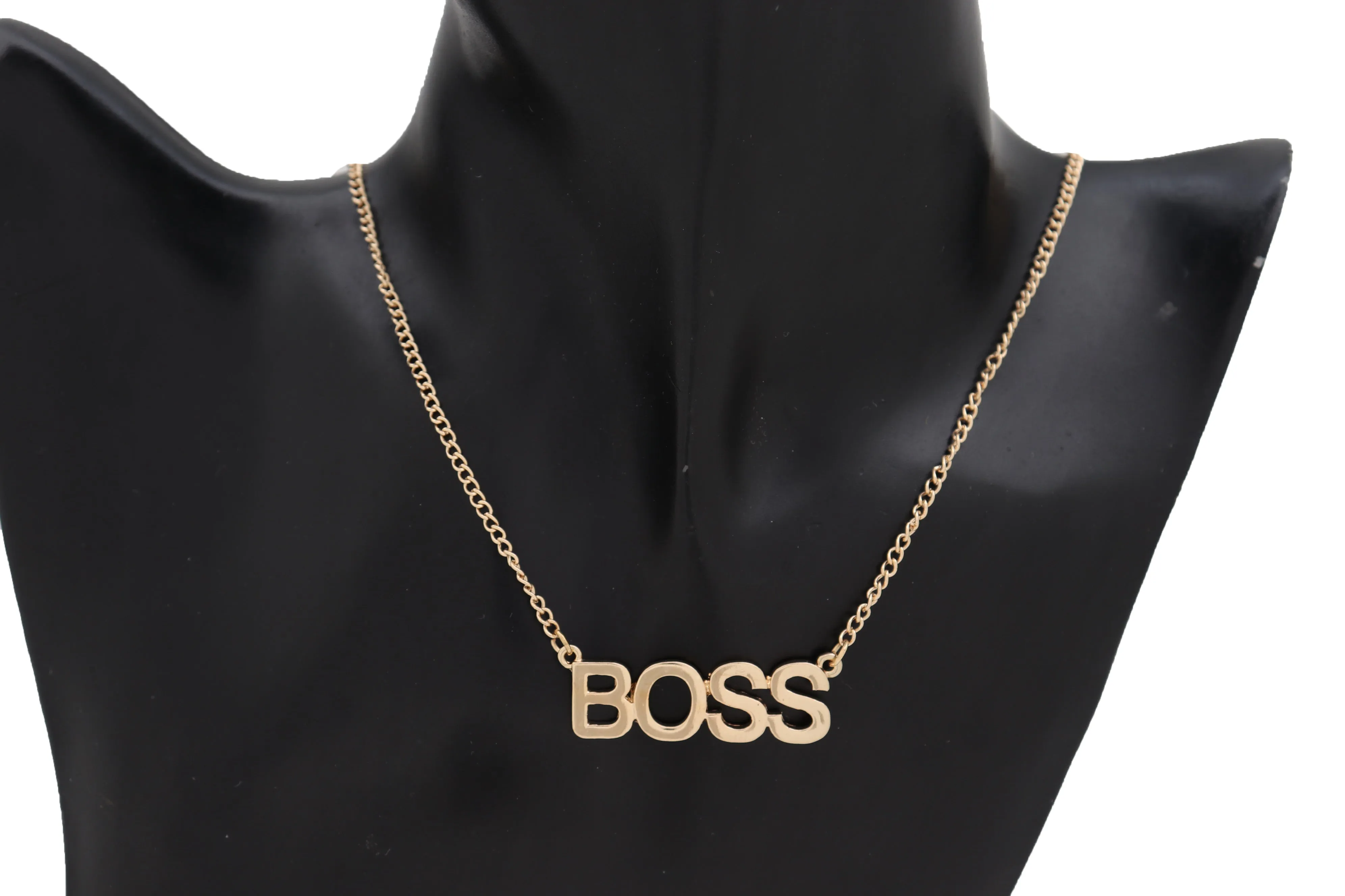 Necklace Jewelry Gold Metal Chain Charm BOSS Pendant   Set 3 Different Earring