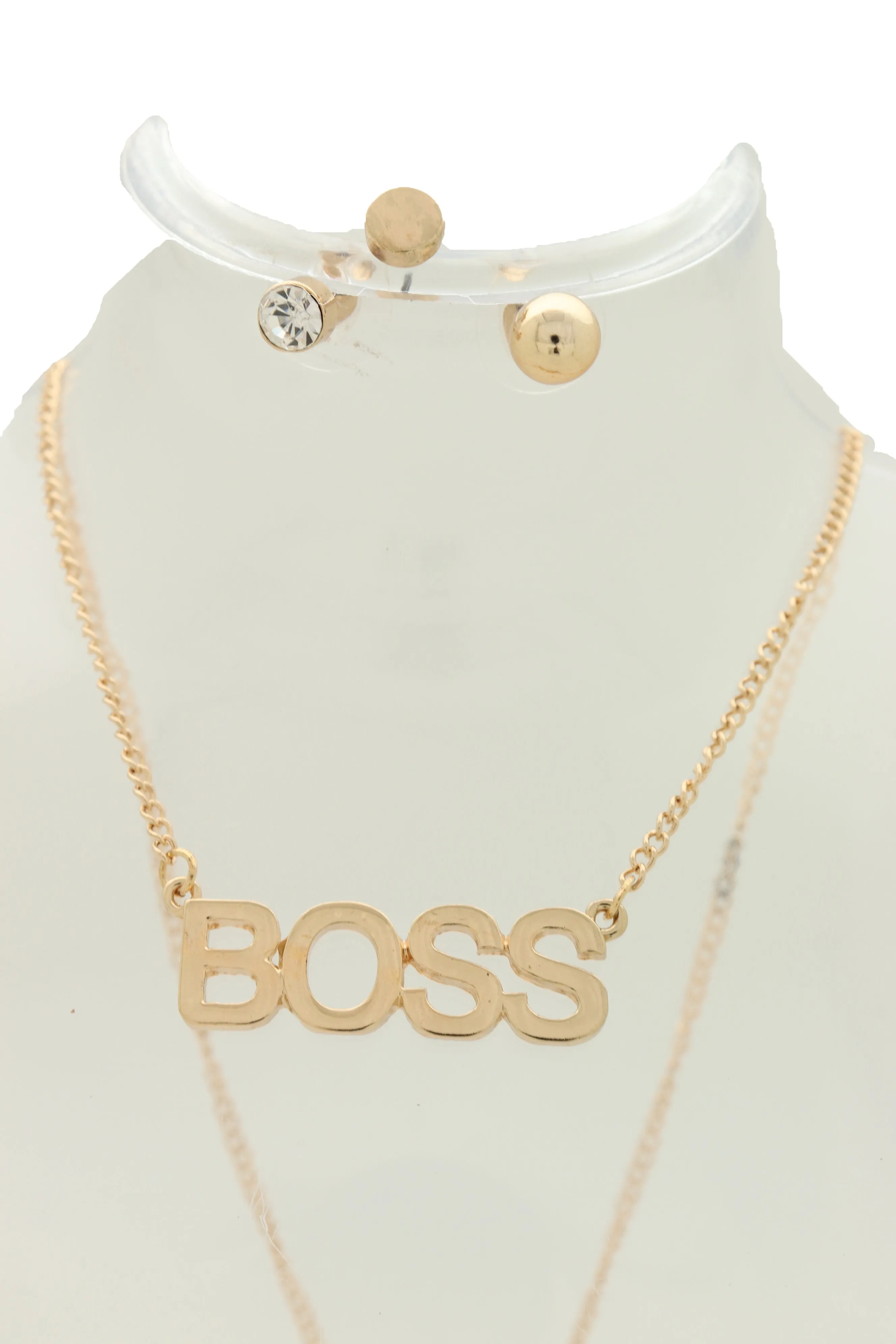 Necklace Jewelry Gold Metal Chain Charm BOSS Pendant   Set 3 Different Earring
