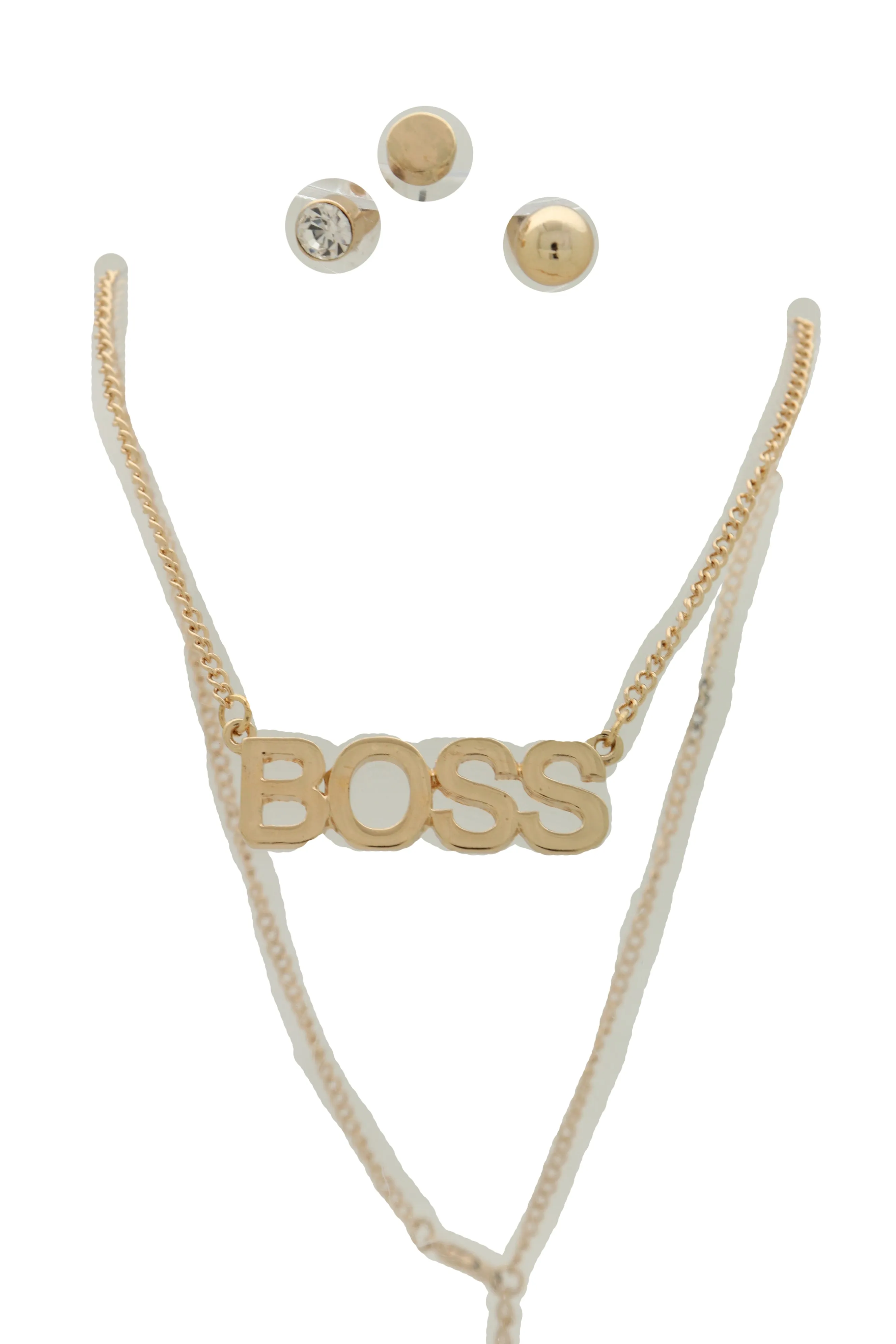 Necklace Jewelry Gold Metal Chain Charm BOSS Pendant   Set 3 Different Earring