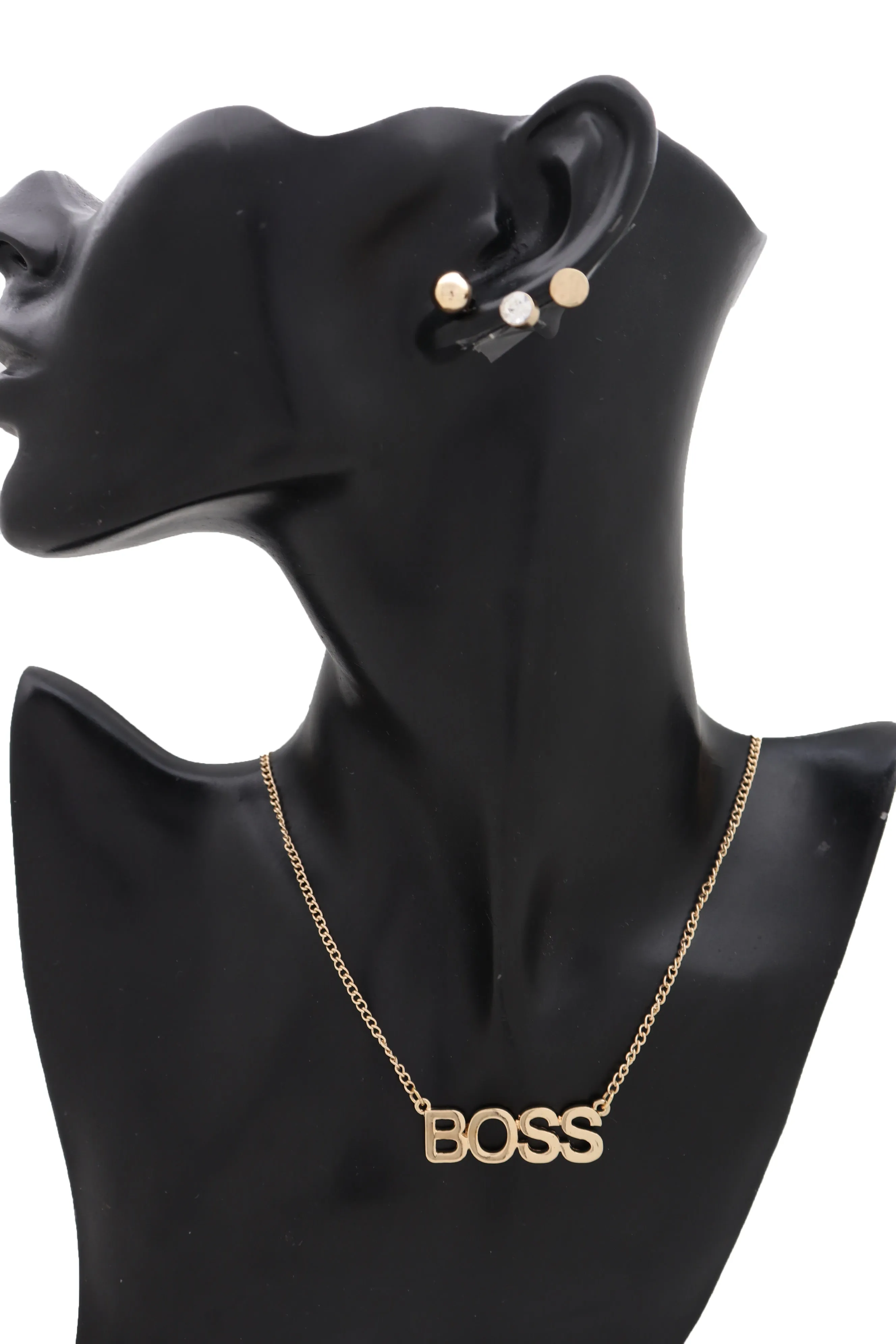Necklace Jewelry Gold Metal Chain Charm BOSS Pendant   Set 3 Different Earring