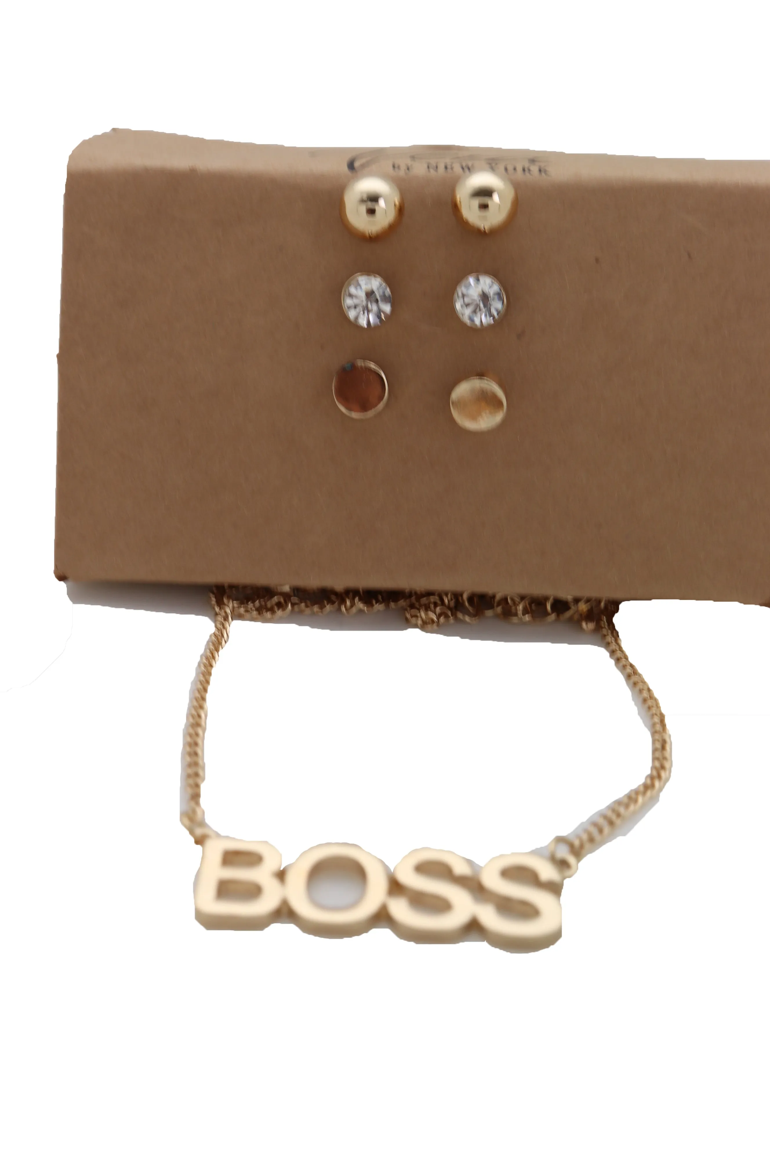 Necklace Jewelry Gold Metal Chain Charm BOSS Pendant   Set 3 Different Earring