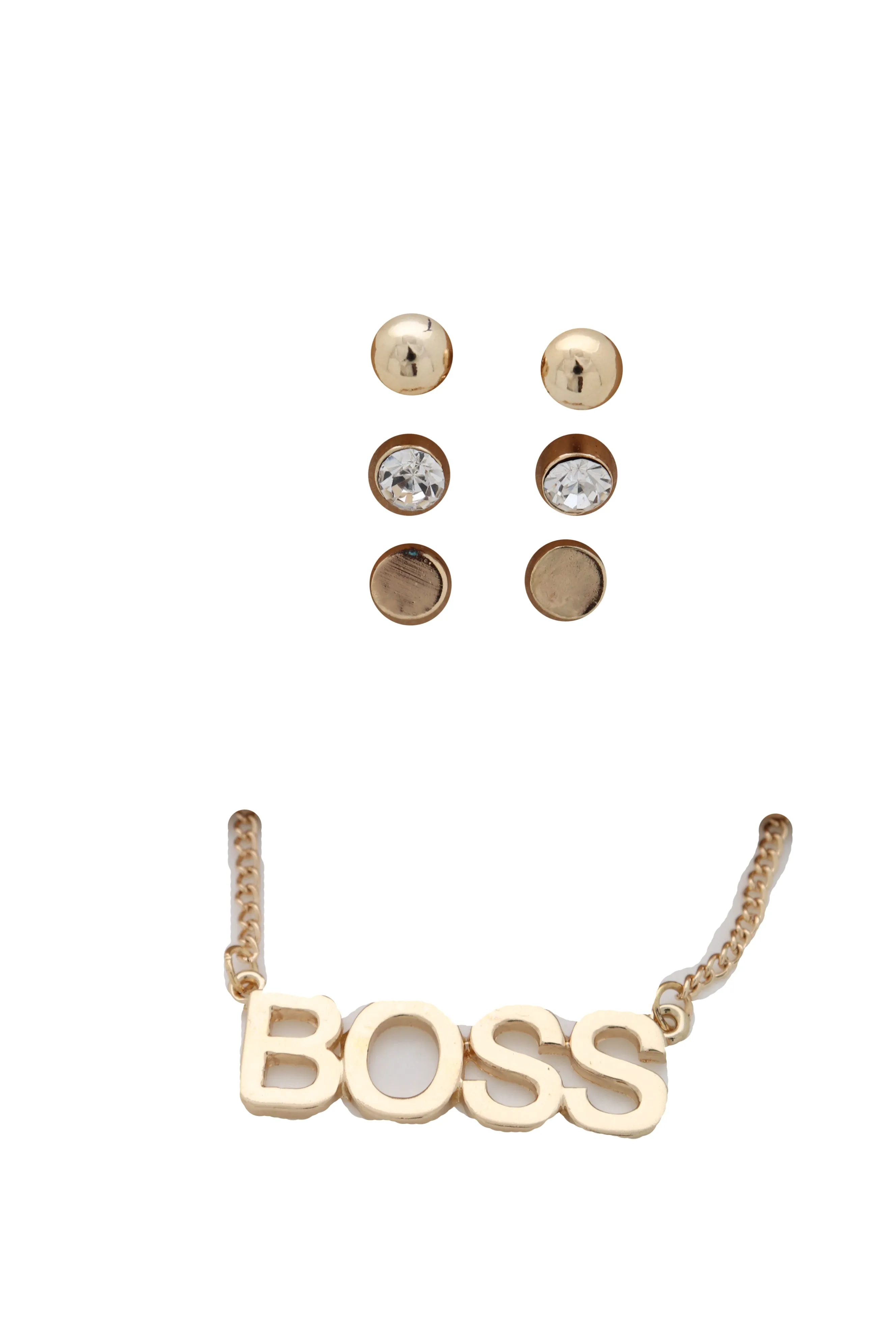Necklace Jewelry Gold Metal Chain Charm BOSS Pendant   Set 3 Different Earring
