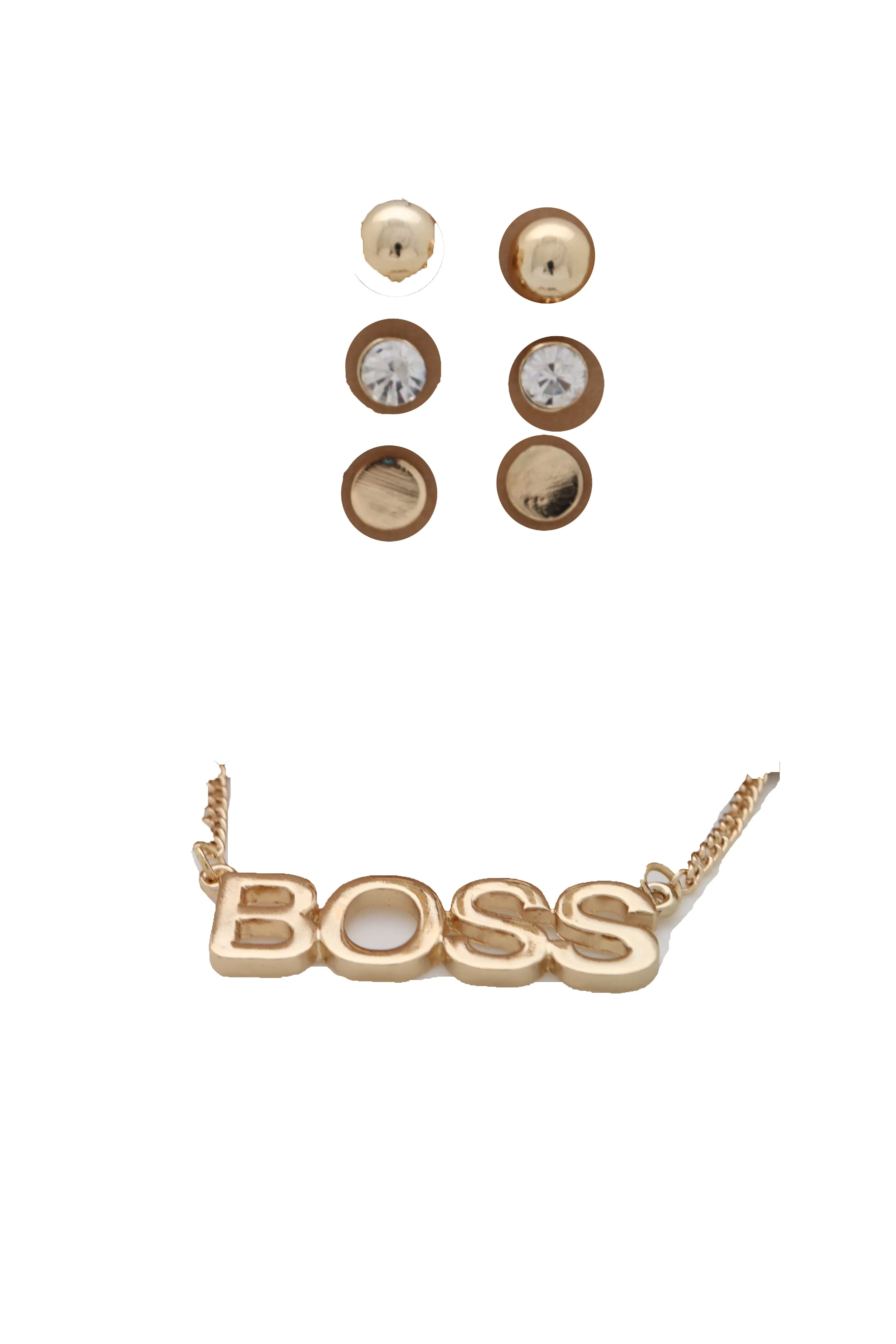 Necklace Jewelry Gold Metal Chain Charm BOSS Pendant   Set 3 Different Earring