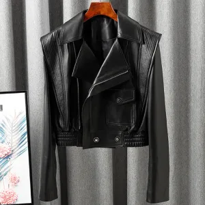 New Arrivals Genuine Leather Jackets 2022 Sheepskin Bomber Jackets Lady Short Jacket Black White Motorcycle CL4154