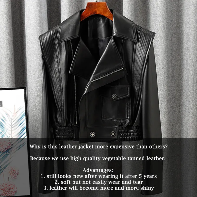 New Arrivals Genuine Leather Jackets 2022 Sheepskin Bomber Jackets Lady Short Jacket Black White Motorcycle CL4154