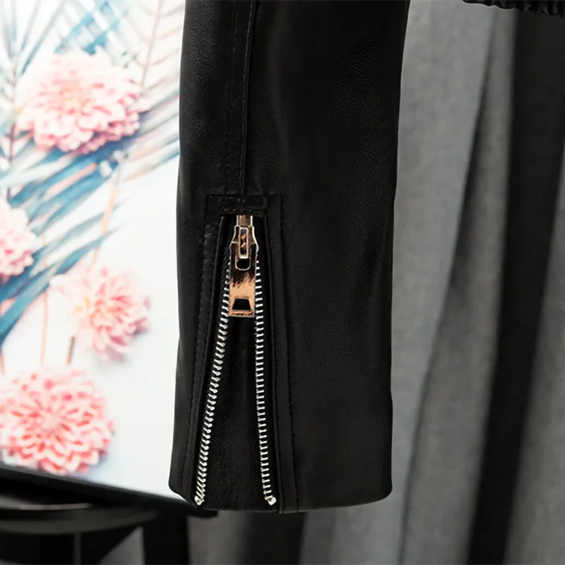 New Arrivals Genuine Leather Jackets 2022 Sheepskin Bomber Jackets Lady Short Jacket Black White Motorcycle CL4154