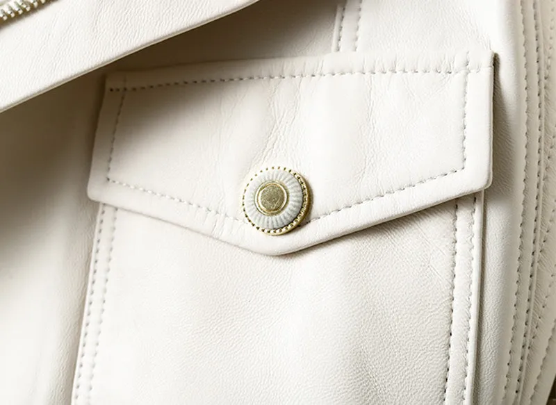 New Arrivals Genuine Leather Jackets 2022 Sheepskin Bomber Jackets Lady Short Jacket Black White Motorcycle CL4154