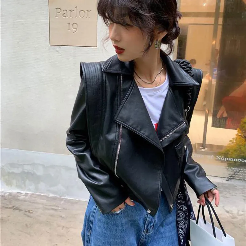 New Arrivals Genuine Leather Jackets 2022 Sheepskin Bomber Jackets Lady Short Jacket Black White Motorcycle CL4154