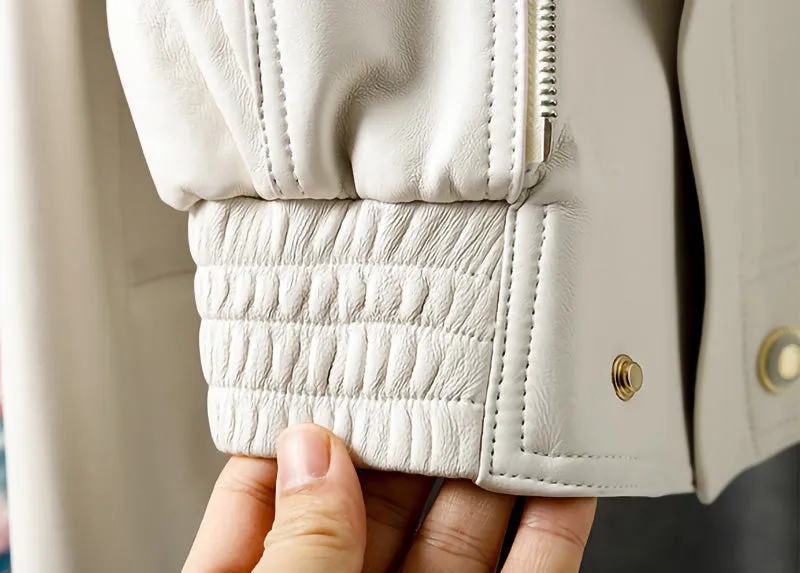 New Arrivals Genuine Leather Jackets 2022 Sheepskin Bomber Jackets Lady Short Jacket Black White Motorcycle CL4154
