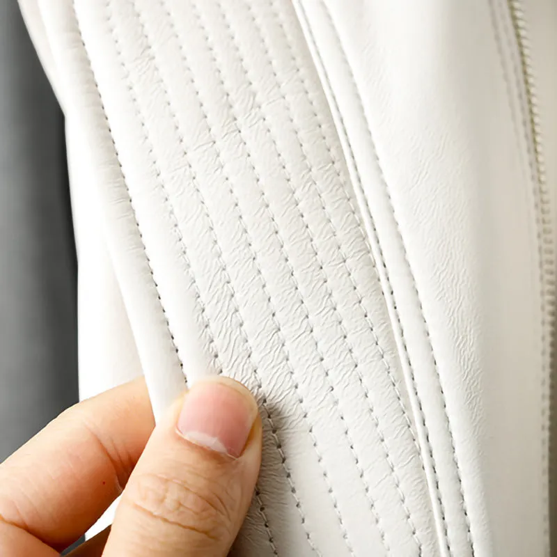 New Arrivals Genuine Leather Jackets 2022 Sheepskin Bomber Jackets Lady Short Jacket Black White Motorcycle CL4154