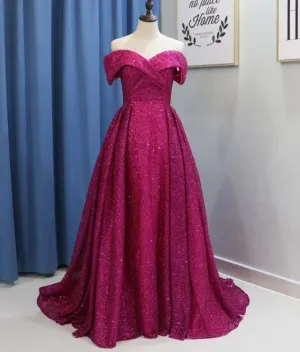 Off the Shoulder Glitter Long Prom Dresses Evening Party Dress