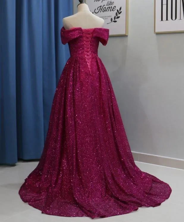 Off the Shoulder Glitter Long Prom Dresses Evening Party Dress
