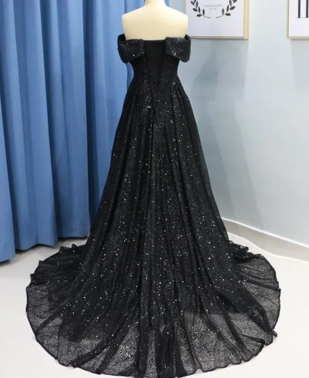 Off the Shoulder Glitter Long Prom Dresses Evening Party Dress