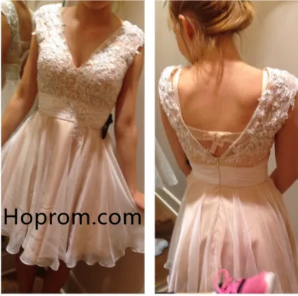 Pink Open Back Homecoming Dress, Lace Chiffon Homecoming Dress