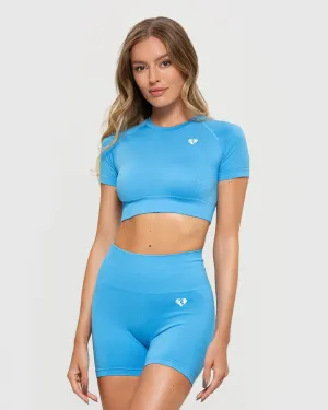 Power Seamless Short Sleeve Crop Top | Tranquil Blue