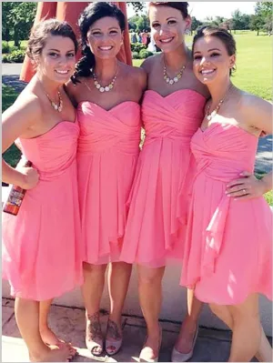 Princess Chiffon Strapless Bridesmaid Dresses,Sweetheart Short Bridesmaid Dresses