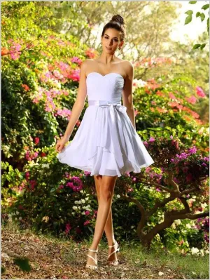 Princess Chiffon Strapless Short Bridesmaid Dresses With Bowknot