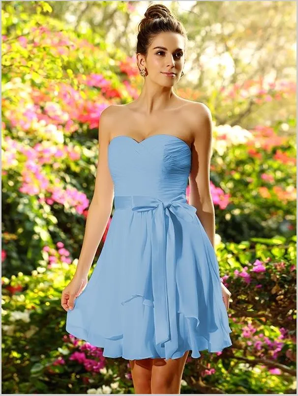 Princess Chiffon Strapless Short Bridesmaid Dresses With Bowknot