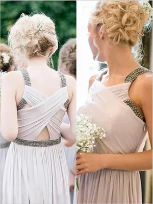 Princess Chiffon Straps Sleeveless Bridesmaid Dresses Floor Length Beading