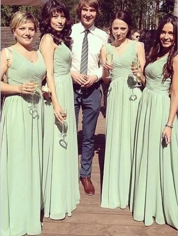 Princess Chiffon V-neck Sleeveless Bridesmaid Dresses Floor Length