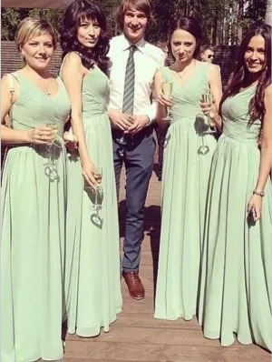 Princess Chiffon V-neck Sleeveless Bridesmaid Dresses Floor Length