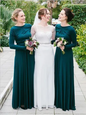 Princess Long Sleeves Jersey Bridesmaid Dresses Floor Length