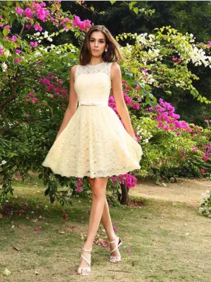 Princess Scoop Lace Sleeveless Short Bridesmaid Dresses