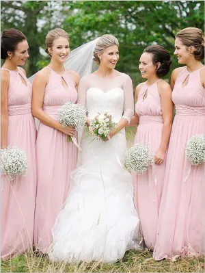 Princess Sleeveless Chiffon Bridesmaid Dresses,Scoop Floor Length Bridesmaid Dresses