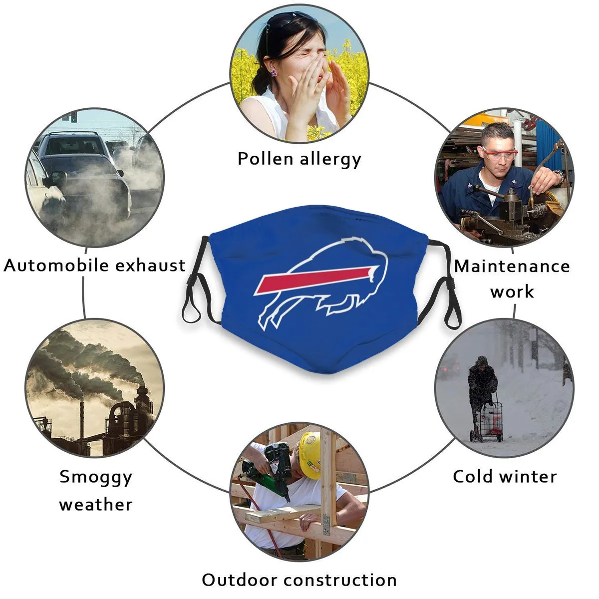 Print Football Personalized Buffalo Bills Adult Dust Mask With Filters PM 2.5