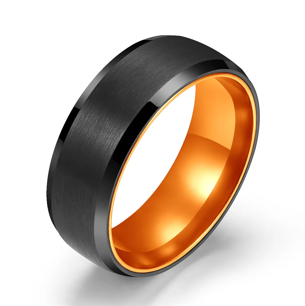 Pristine Passion Orange Interior Tungsten Wedding Band 8MM