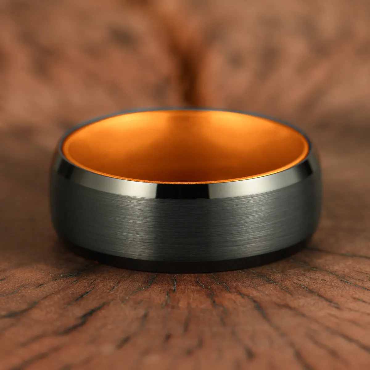 Pristine Passion Orange Interior Tungsten Wedding Band 8MM