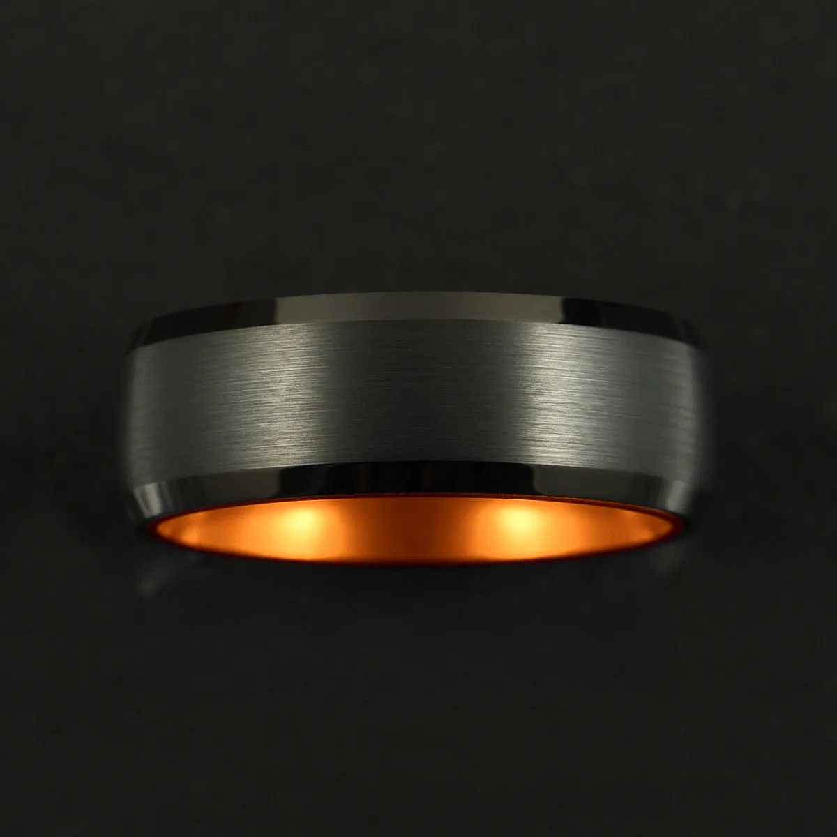 Pristine Passion Orange Interior Tungsten Wedding Band 8MM