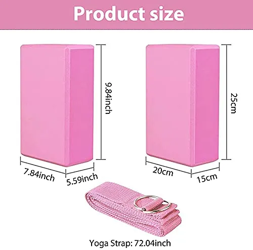 Proberos®Yoga Blocks Set of 2 and Belt- 10×8×5.6 High Density EVA Foam Yoga Bricks with Yoga Strap Superior Traction and Moisture-Proof Ideal for Flexibility Stretching Yoga and Pilates