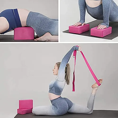 Proberos®Yoga Blocks Set of 2 and Belt- 10×8×5.6 High Density EVA Foam Yoga Bricks with Yoga Strap Superior Traction and Moisture-Proof Ideal for Flexibility Stretching Yoga and Pilates