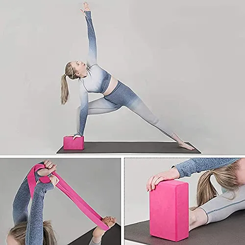 Proberos®Yoga Blocks Set of 2 and Belt- 10×8×5.6 High Density EVA Foam Yoga Bricks with Yoga Strap Superior Traction and Moisture-Proof Ideal for Flexibility Stretching Yoga and Pilates